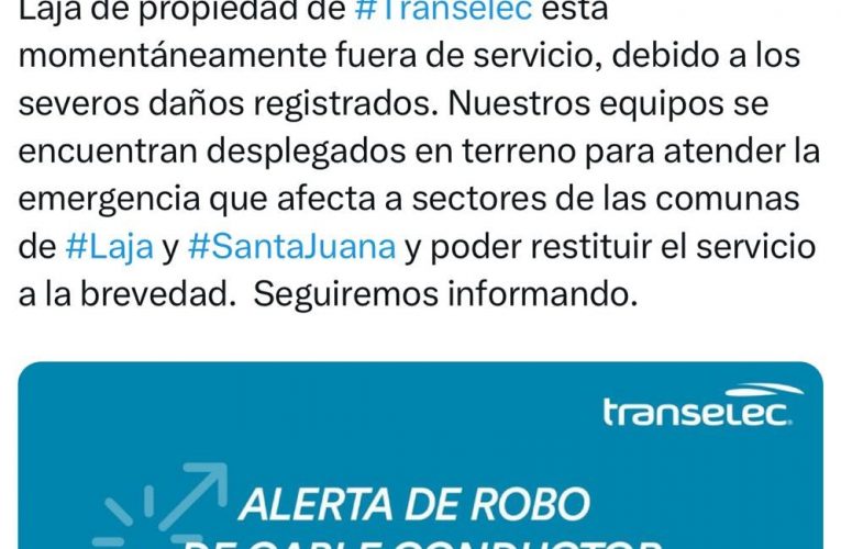 Nuevo  robo  de Cables  afecta  a empresa  Transelec   y  deja  sin  energía  a  Laja  San Rosendo  y  Santa  juana