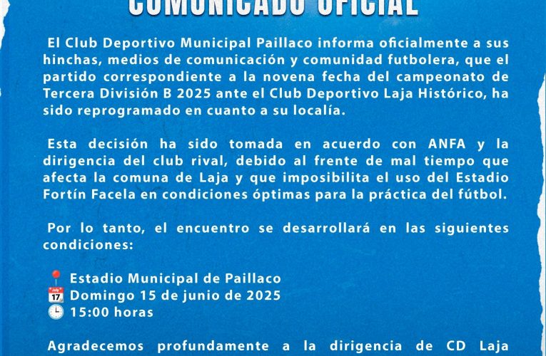Por  mal  tiempo  partido de Laja  historico  se  jugara  en  Paillaco y no  en Laja